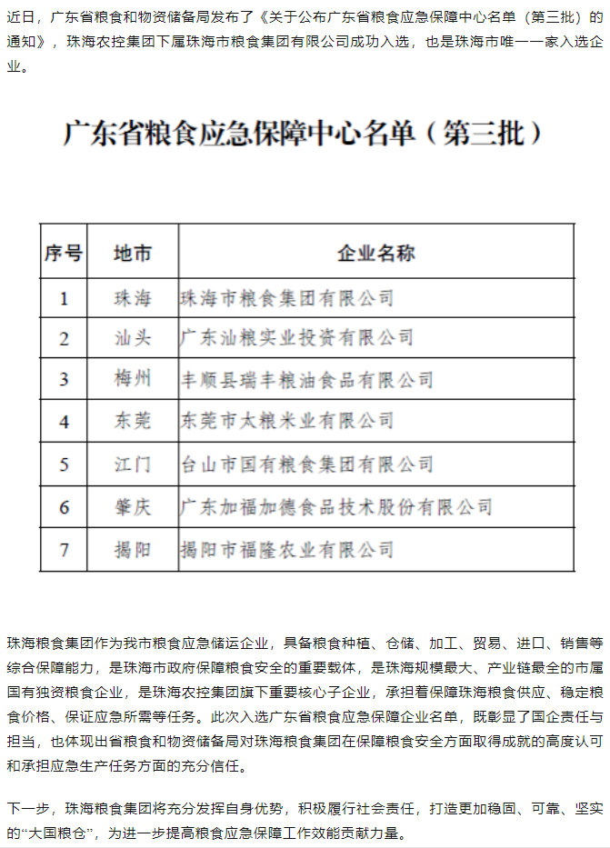 珠海粮食集团入选第三批省级 粮食应急保障企业.png